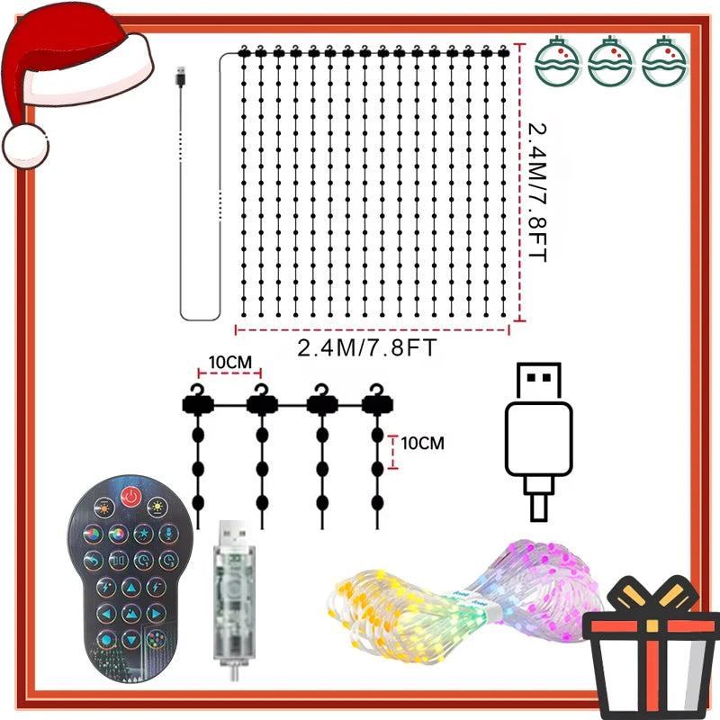Smart Curtain Lights Window LED Fairy Lights APP Control DIY Pattern Music Sync Waterproof Outdoor Garden Wedding Holiday Decor
