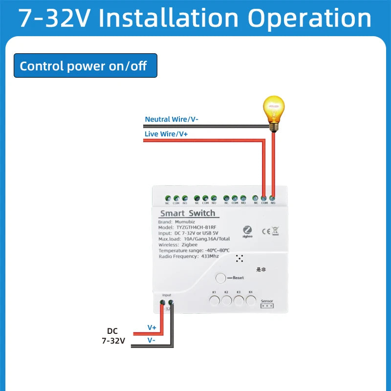 Tuya Smart TH10 Zigbee 4 Channel Switch with Temperature and Humidity Sensor Passive Dry Contact Zigbee Relay Work with Alexa