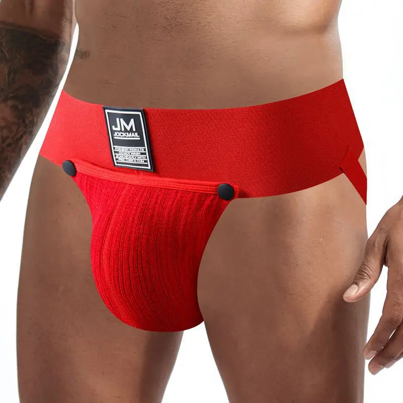 Open Front Men Jockstrap Briefs Athletic Supporter,3" Waistband Detachable Pouch Breathable Workout Sport Underwear Gay Thongs