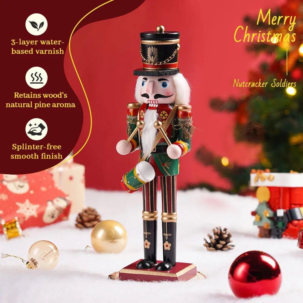 30cm Nutcracker Handmade Soldier Puppet Wooden Model Doll Christmas Tree Ornament Home Table Decoration