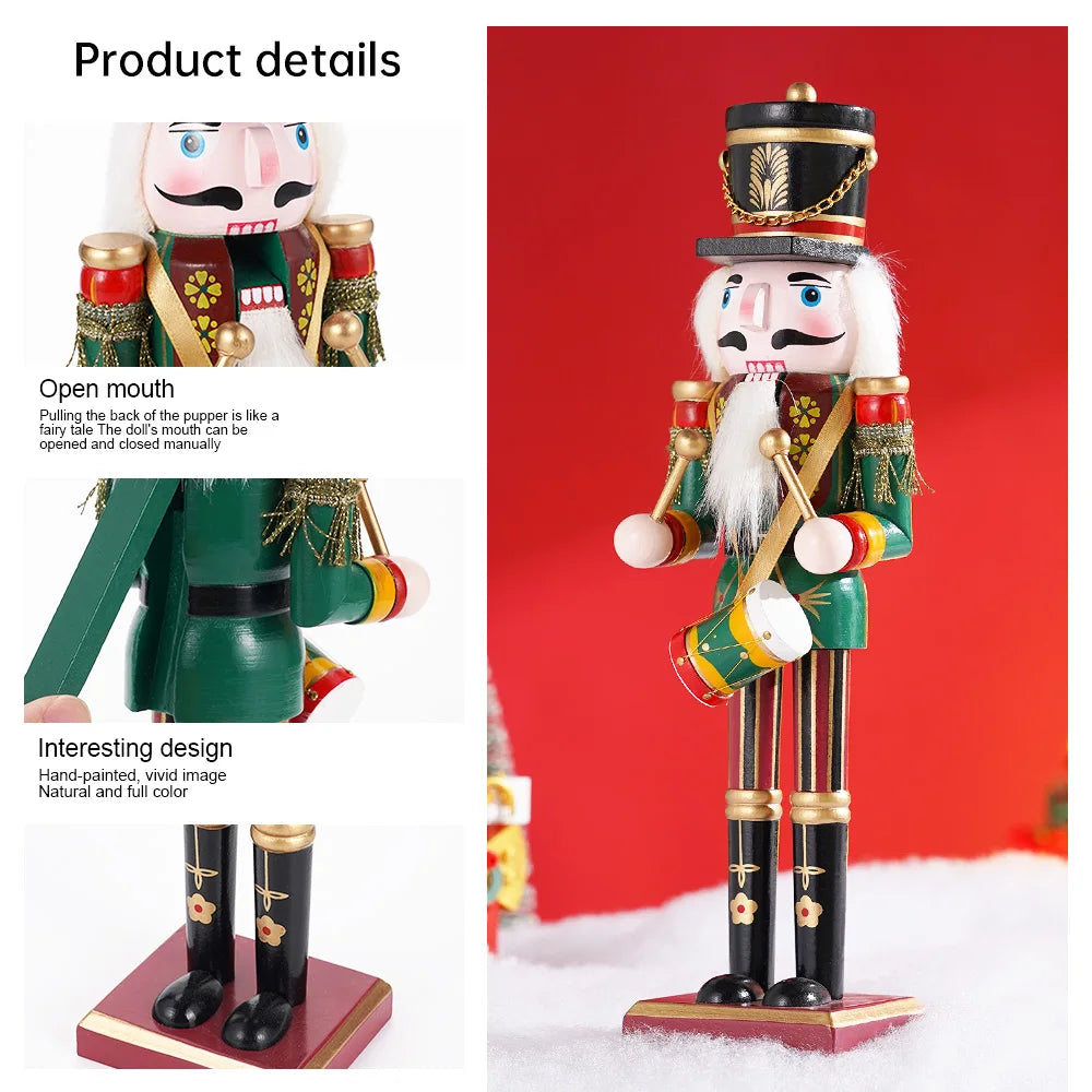 30cm Nutcracker Handmade Soldier Puppet Wooden Model Doll Christmas Tree Ornament Home Table Decoration