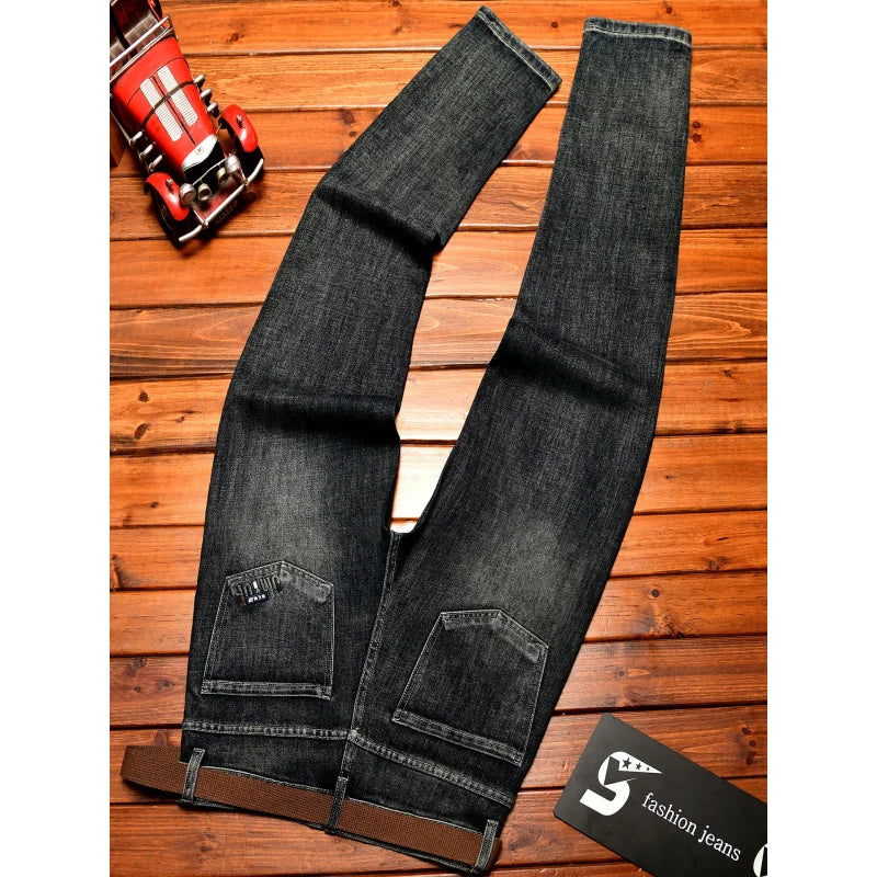 Trendy brand jeans for men in autumn 2025, thick denim, elastic fabric, fashionable street slim fit small leg pants - You Offer