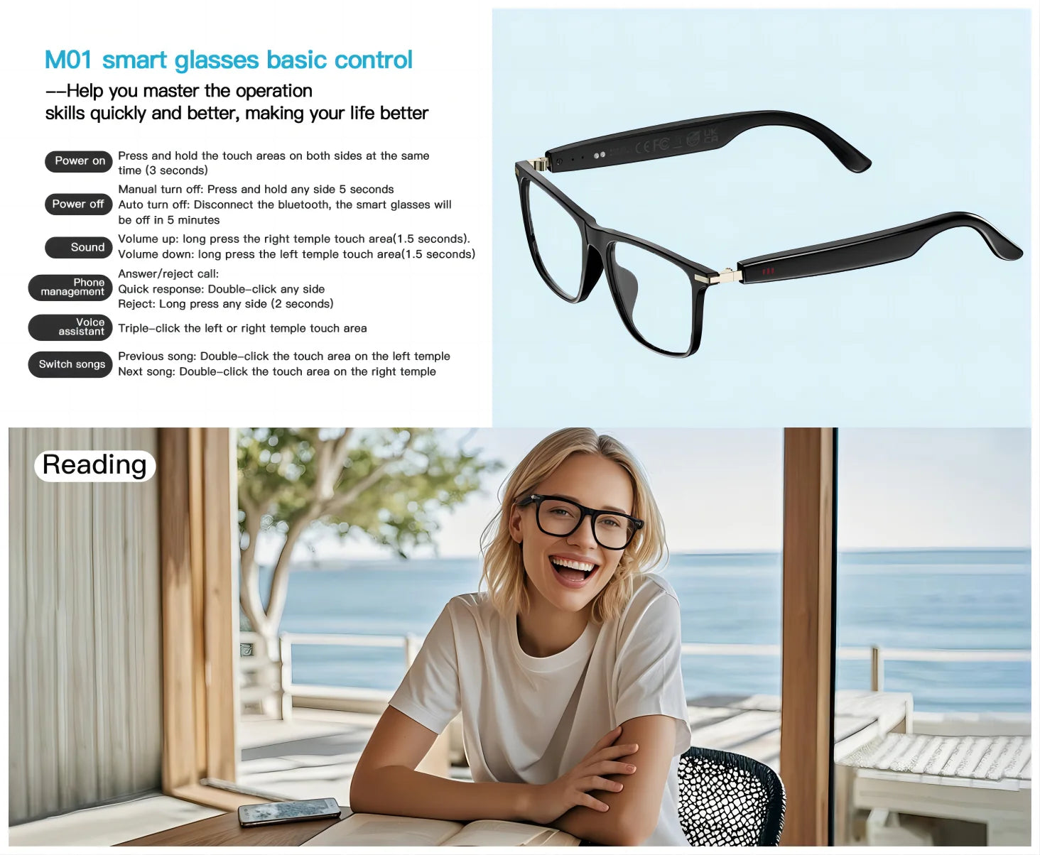 AI Translation Smart Glasses with photochromic lenses, support 160+ languages real-time translation