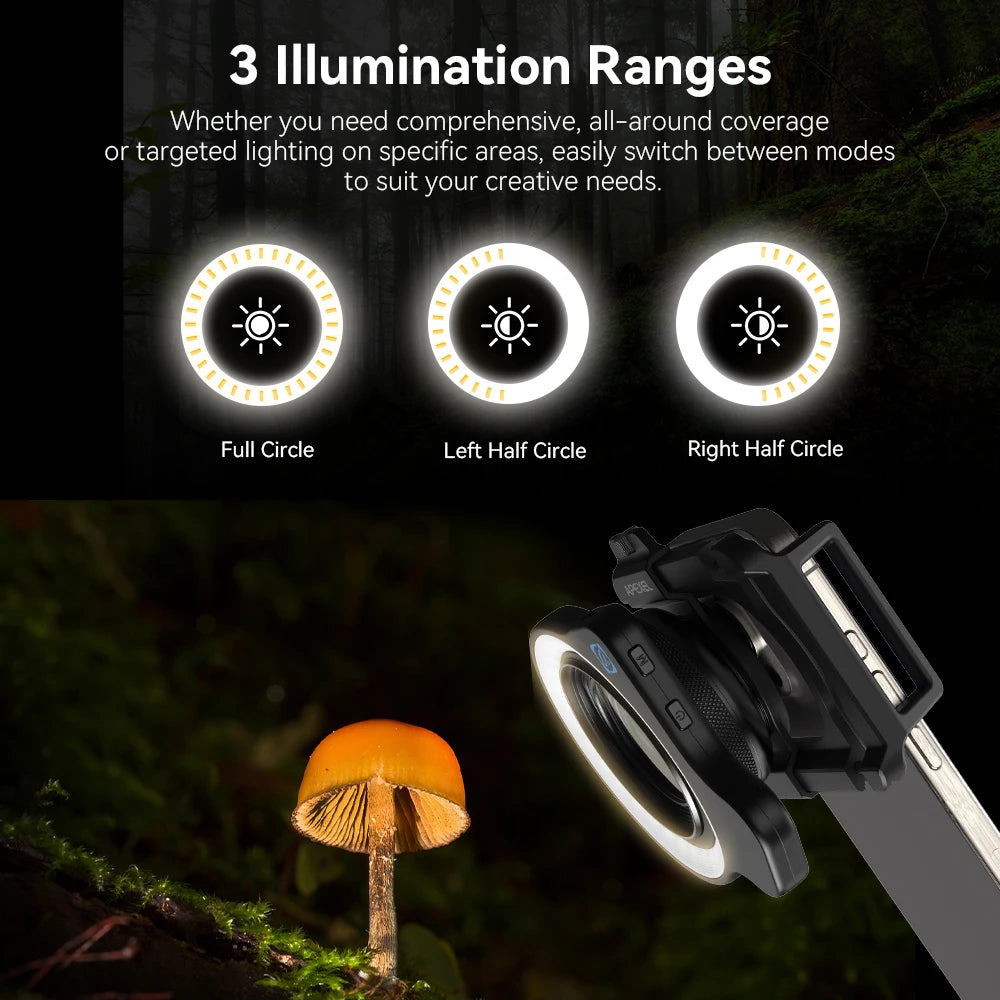 APEXEL 37mm 52mm Thread Macro Lens Fill Light,  Camera Lens Ring Light with High Power+45 Light Modes for APEXEL Macro lenses