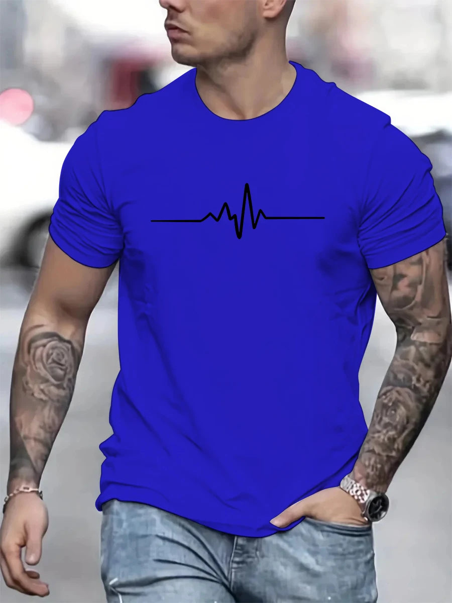 Men's 100% cotton summer loose size Creative Graphic printed slim fit casual sports round neck short sleeved T-shirt top