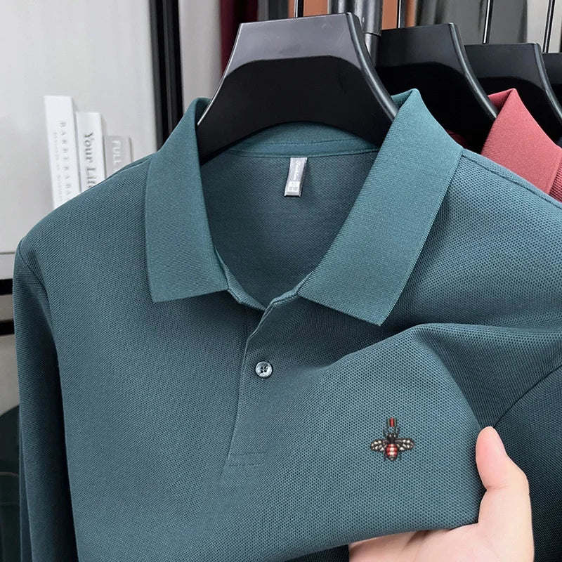 100% pure cotton men's trendy luxury brand autumn long sleeved polo shirt designer teddy bear embroidery business casual T-shirt