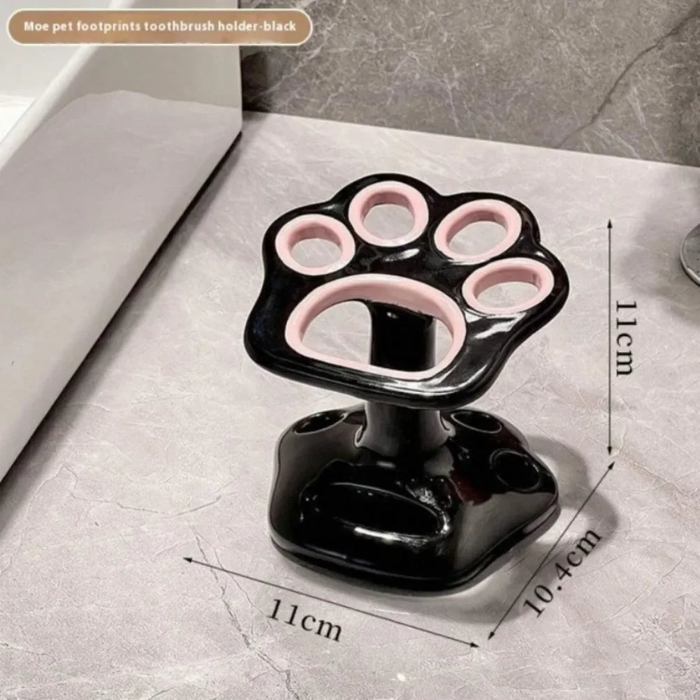 Cat Paw Shape Ceramic Toothbrush Holder Cute No Punching Toothbrush Holder Base Makeup Brush Storage Bathroom Accessories Tool