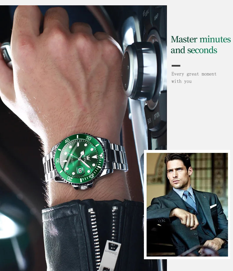 OLEVS Mens Quartz Watches Top Brand Luxury Business Waterproof Luminous Large Dial Men Wristwatches Sports Stainless Steel Watch - You Offer