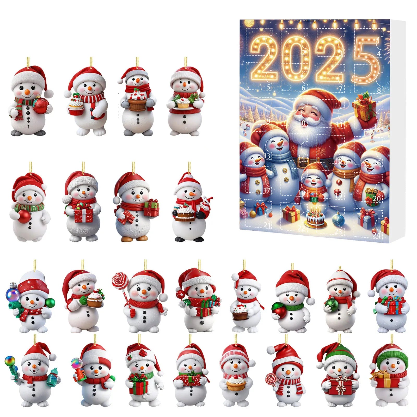 Snowman 24 Days Christmas Countdown Calendar Xmas Tree Snowman Pendant Ornaments Xmas Advent Calendar Xmas Gifts for Kids