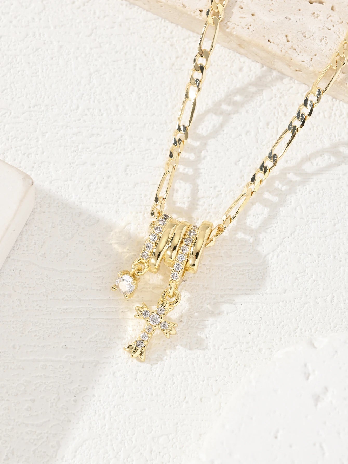 FanSibao Light Luxury Five Rings Zircon Cross Star Pendant Necklace, Women's Personality Simple and Elegant Special Jewelry Gift - You Offer