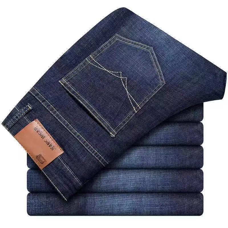 Men's Comfortable Soft Business Casual Denim Trousers Slim Fit Straight Pants Fashion Male Brand Light Luxury Stretch Clothing - You Offer
