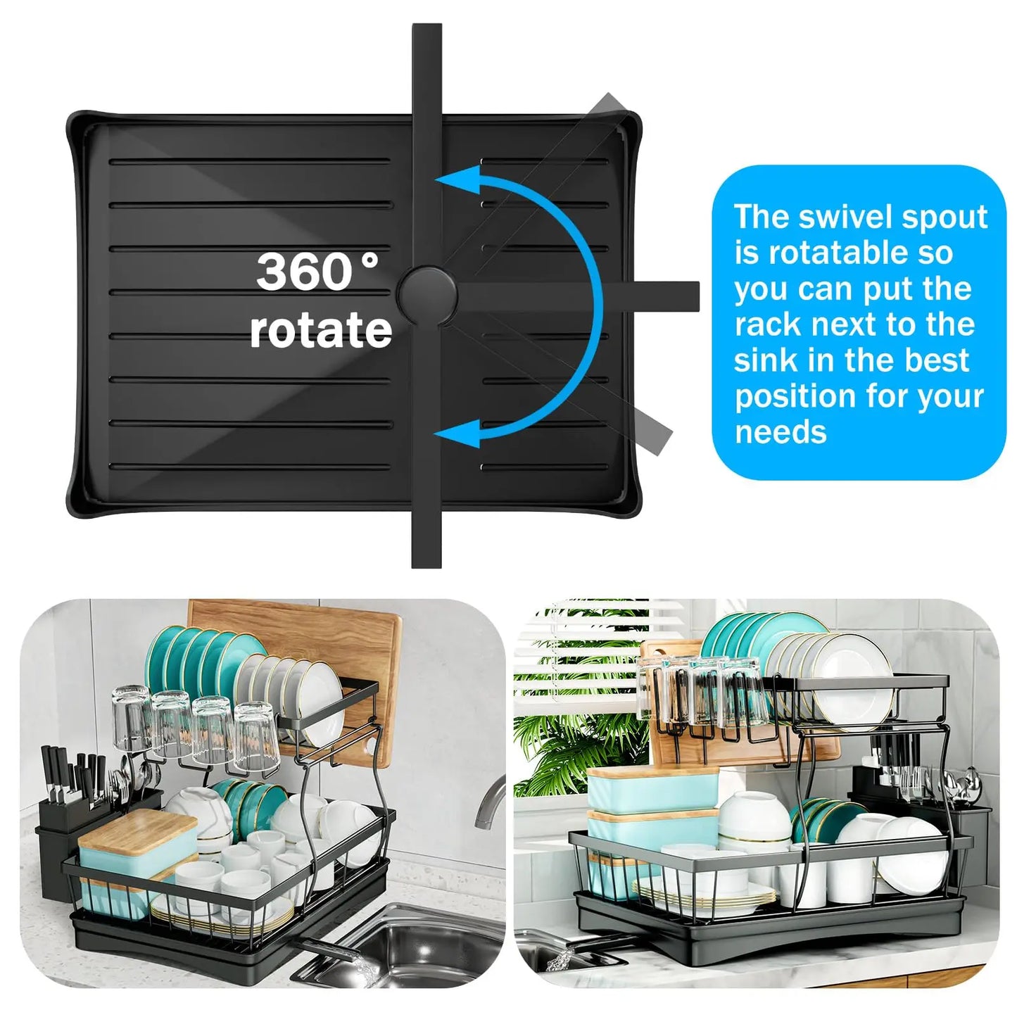 Large 2-tier dish drying rack for kitchen countertops, removable large-capacity dish draining rack - You Offer