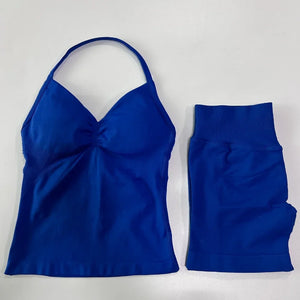 2 sets of sportswear, peach-bottomed shorts set, drawstring top, seamless impact tight shorts, yoga outfit, fitness set