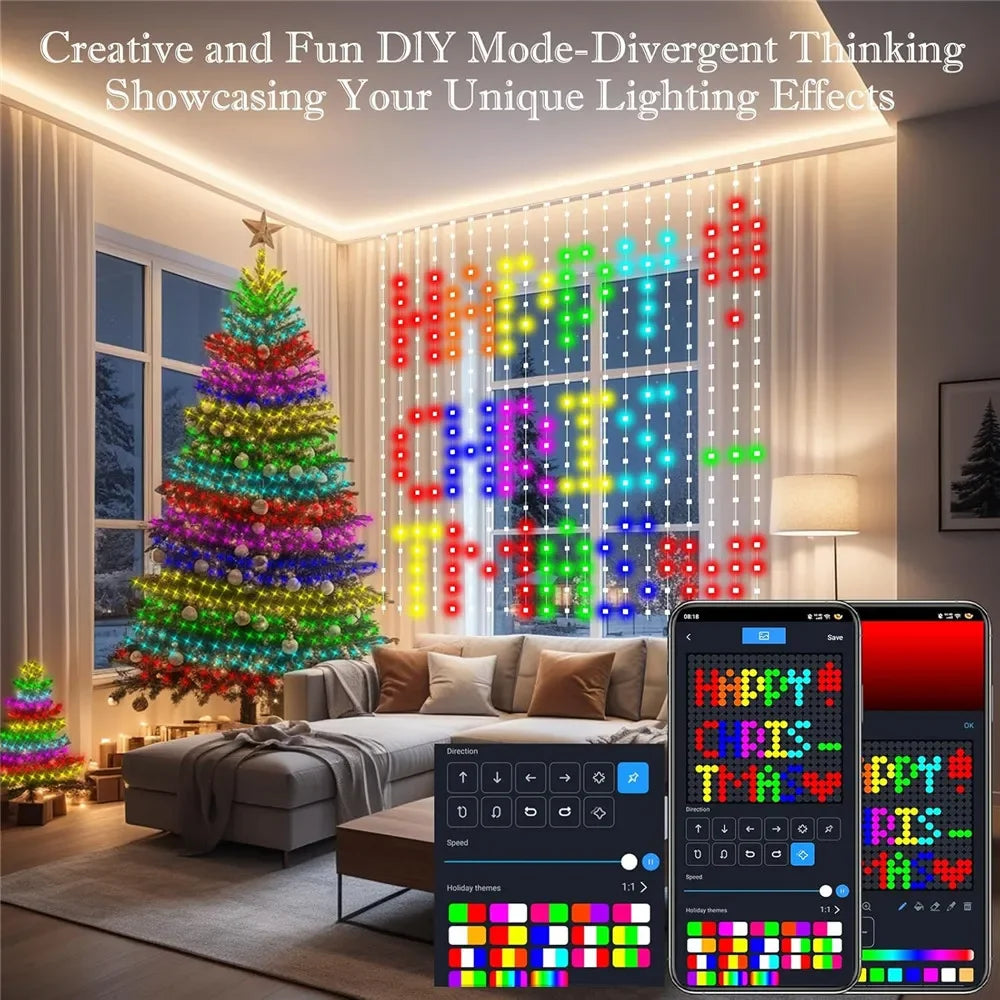Smart Curtain Lights Window LED Fairy Lights APP Control DIY Pattern Music Sync Waterproof Outdoor Garden Wedding Holiday Decor