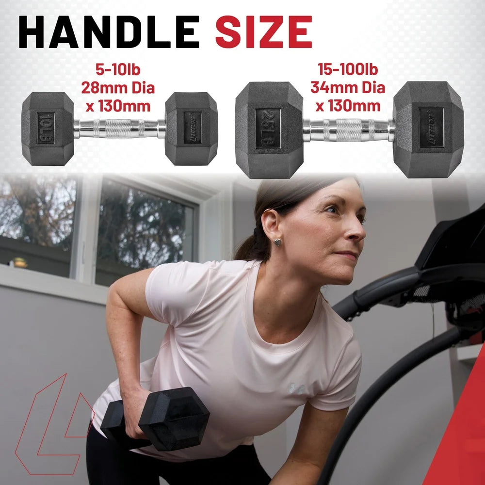 Hex Rubber Dumbbell 5lb Durable Weight Training Fitness Equipment Ergonomic Handle Non Roll Design Home Gym Exercise
