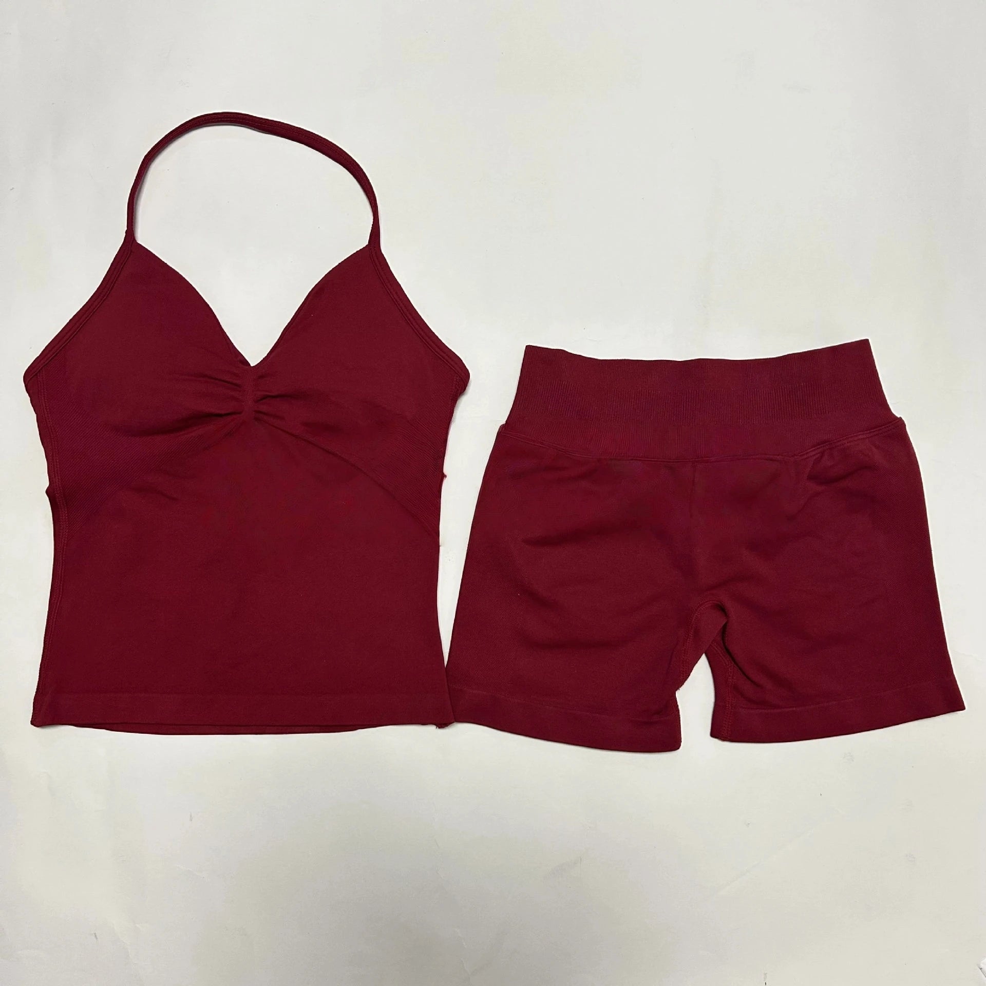 2 sets of sportswear, peach-bottomed shorts set, drawstring top, seamless impact tight shorts, yoga outfit, fitness set