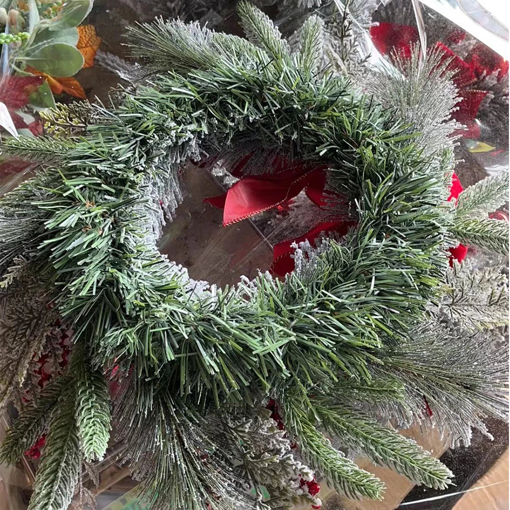 Flocked PVC Christmas Decoration Flower Wreath Vine Hanging Garland Artificial Crafts Tree Door Home Art Navidad Holiday Decor