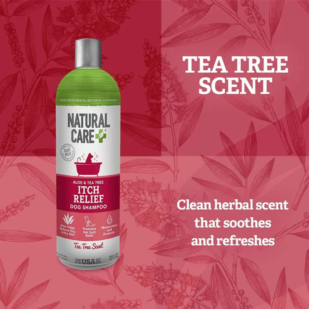 Itch Relief Shampoo Dogs Tea Tree Oil Alcohol Free Gentle Cleansing Sensitive Skin Plant-Based Ingredients Biodegradable 20oz