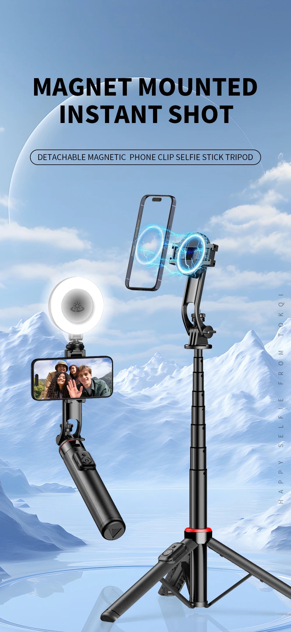 C20 Magnetic Selfie Stick Tripod for iPhone 12-16 Pro Max Travel Stand with Magsafe Phone Clamp for Android Smartphone