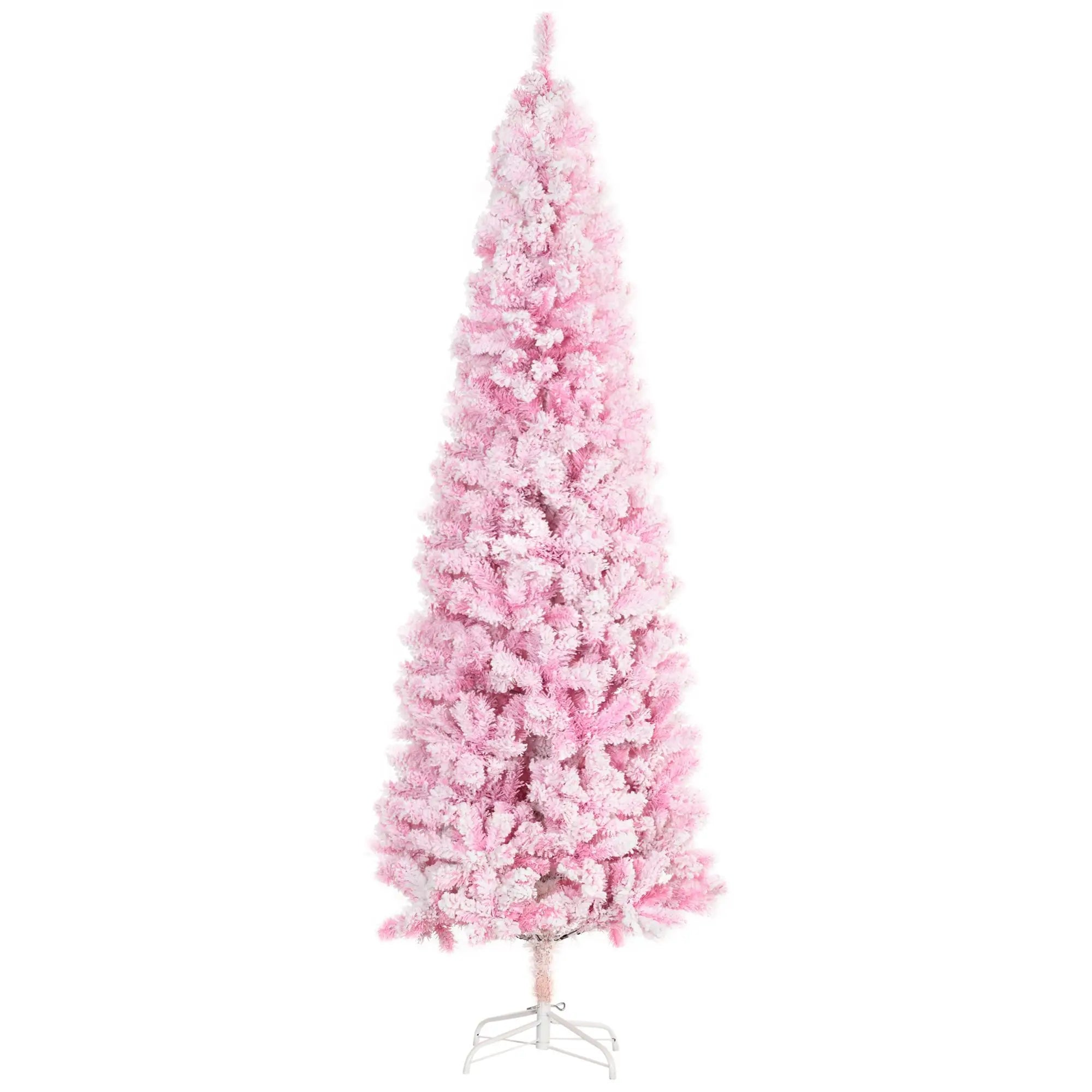 For  7.5ft Tall Unlit Snow Flocked Artificial Christmas Tree, Slim Pencil Xmas Tree with Pine Shape and Realistic Branches, Pi