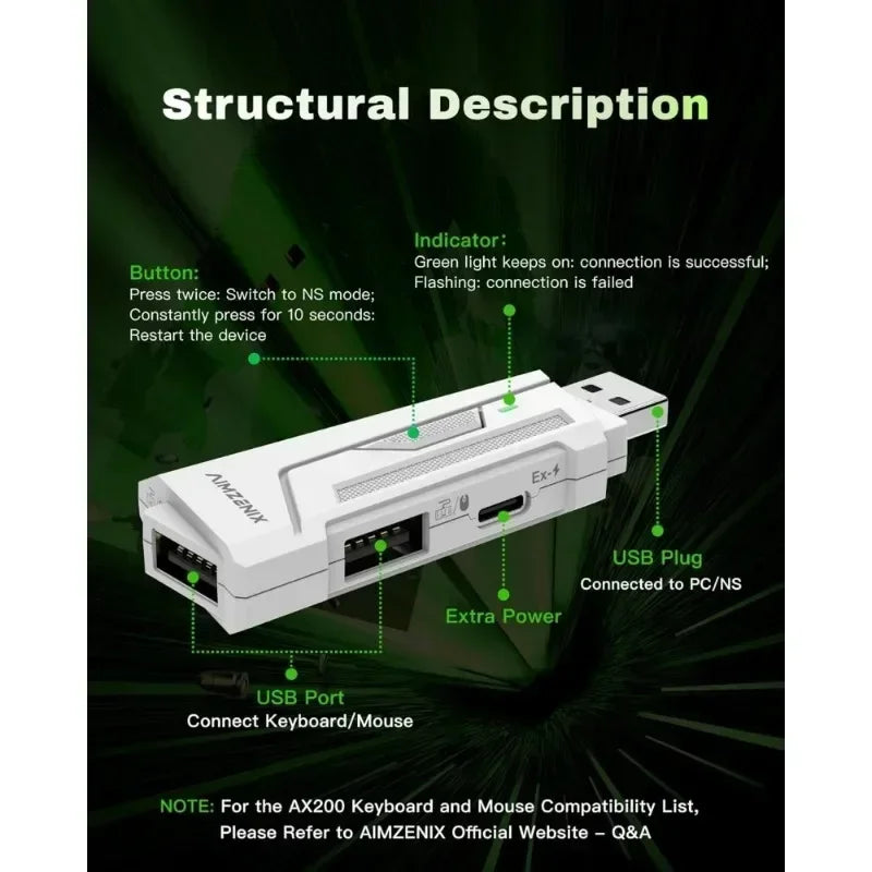 AX200 PC Gaming K&M Converter/Adapter,For Games Consoles Enhanced Gaming Experience Gamer Accessory