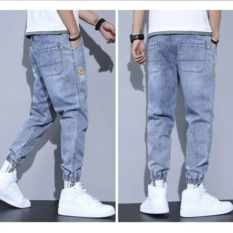 Western Style Men Streetwear Denim Jogger Pants New Spring Autumn Black Blue Cargo Jeans Men Baggy Harem Jean Trousers Plus Size - You Offer