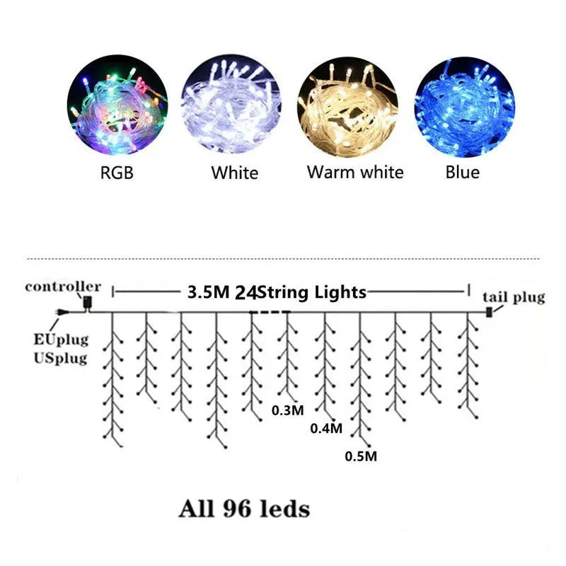 Street Garland On The House Christmas Decorations Ornaments LED Festoon Icicle Curtain Light Droop 0.3m-0.5m EU Plug New Year