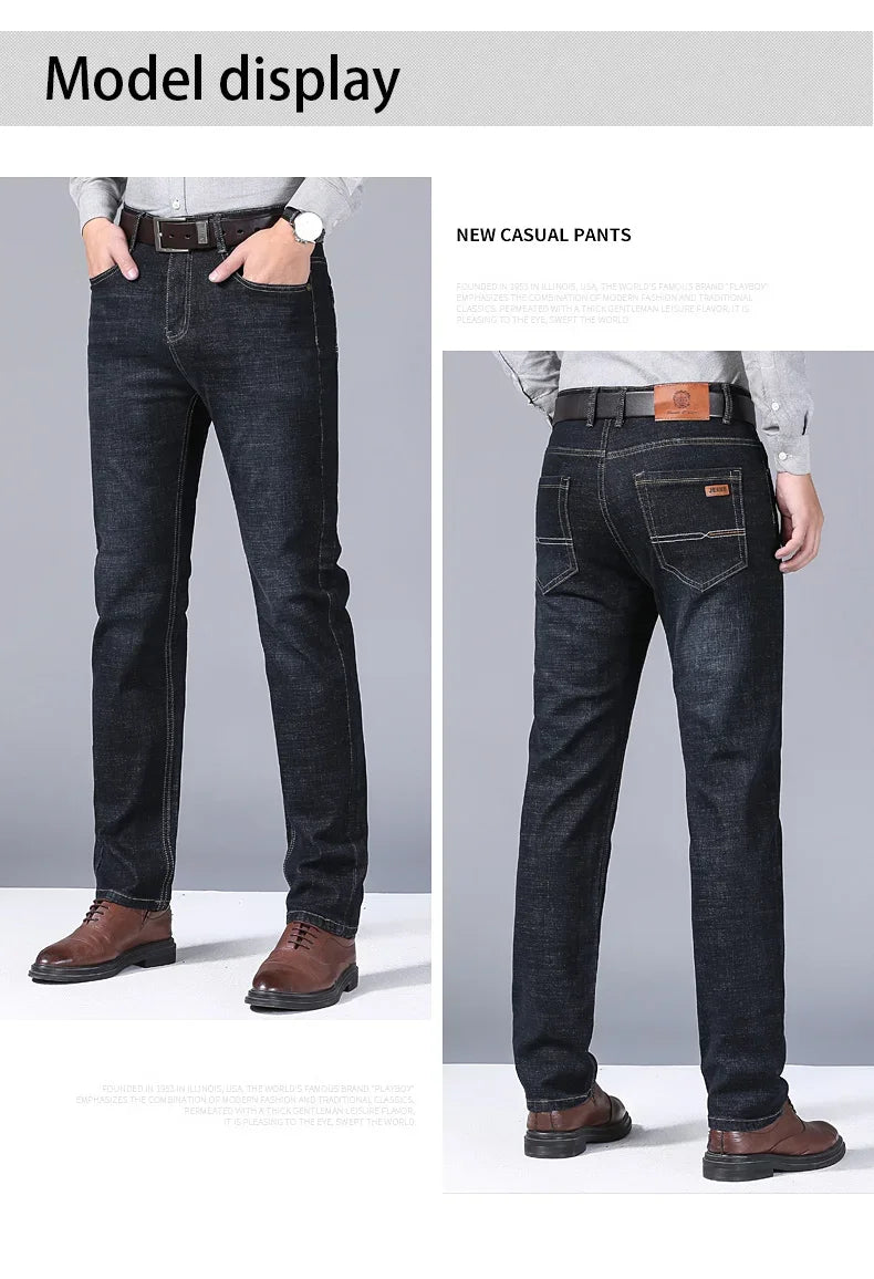 Men Fashion Straight Jeans Mens 2025 New Stretch Slim Fit Pants Comfortable Soft Business Denim Trousers Male Brand Clothing - You Offer