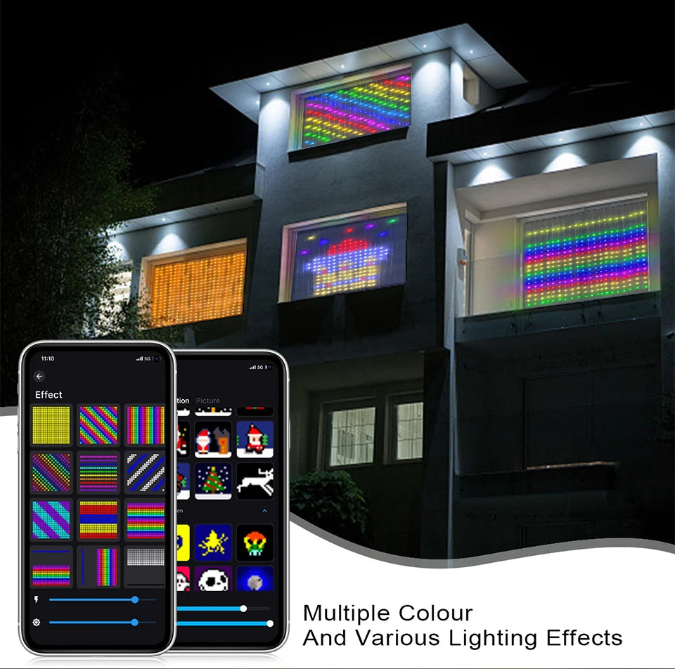Smart Curtain USB RGB Christmas Fairy Lights 400LEDs Music Mode Programmable Bluetooth App Control LED String DIY Text Pattern