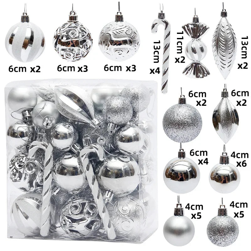 29/40/50pcs Silver Red Special-shaped Christmas Ball Ornaments Christmas Tree Party Decoration Christmas Spheres Pendant New
