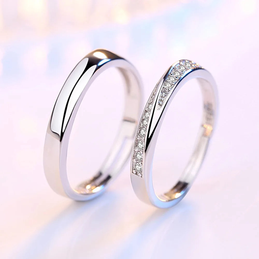 2Pcs 925 Sterling Silver Couples Ring Sets Light Polishing Simple Ring for Woman Man Classic Wedding Fine Jewelry Circle - You Offer