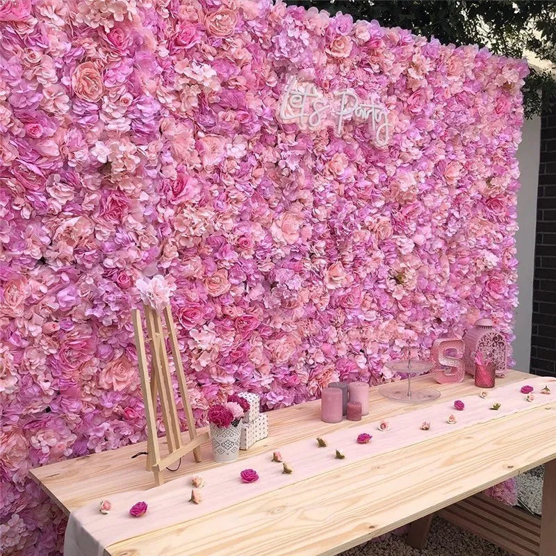 Pink Silk Rose Flower Wall Panels Artificial Flower for Wedding Decoration Baby Show Party Home Bedroom Backdrop Decor - You Offer