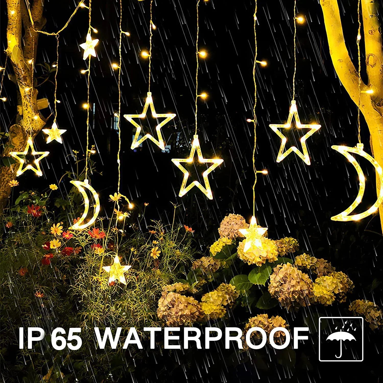 3.5m Star Moon LED Curtain String Light Solar/Battery Power Christmas Garland Fairy Lamp for Outdoor Garden Xmas NewYear Decor