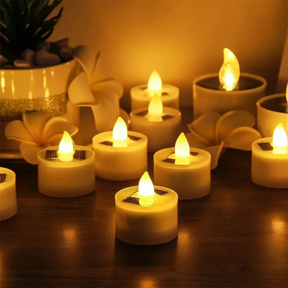 Solar LED Flameless Candles Waterproof Rechargeable Lights for Outdoor Garden Party Halloween Gift Day of the Dead Decoration