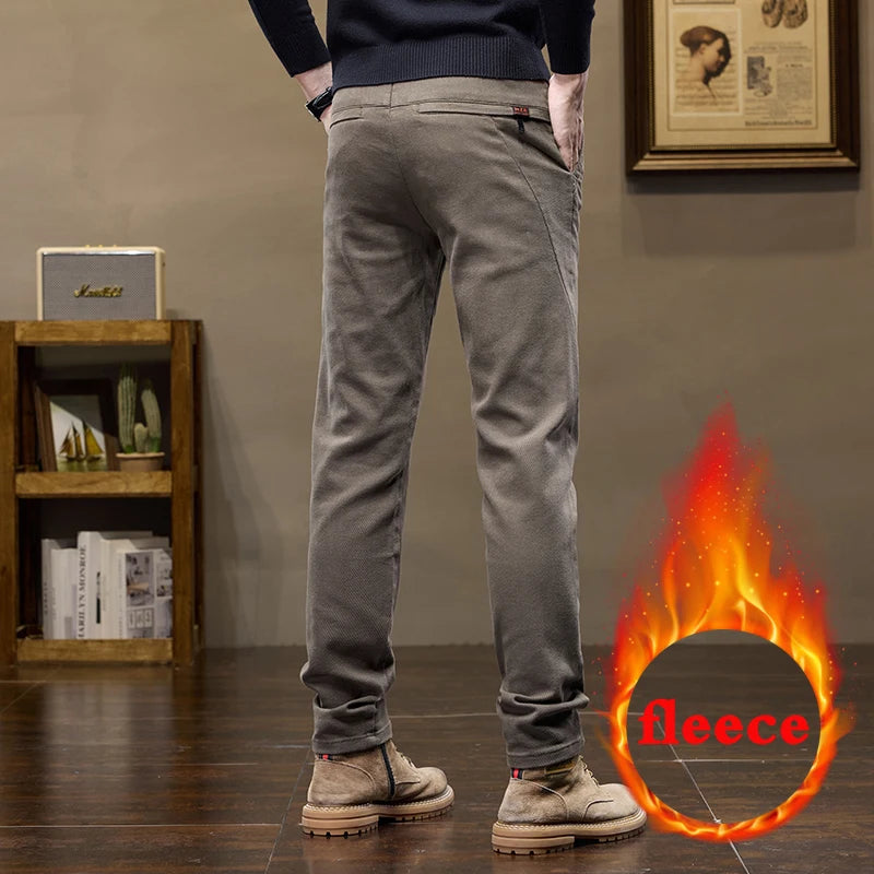 Warm Fleece Pants Winter Man Cowboy Man Thermal Fleece Lined Korean Fashion Slim Thicken Plush Wool Boot Cut Jeans Men