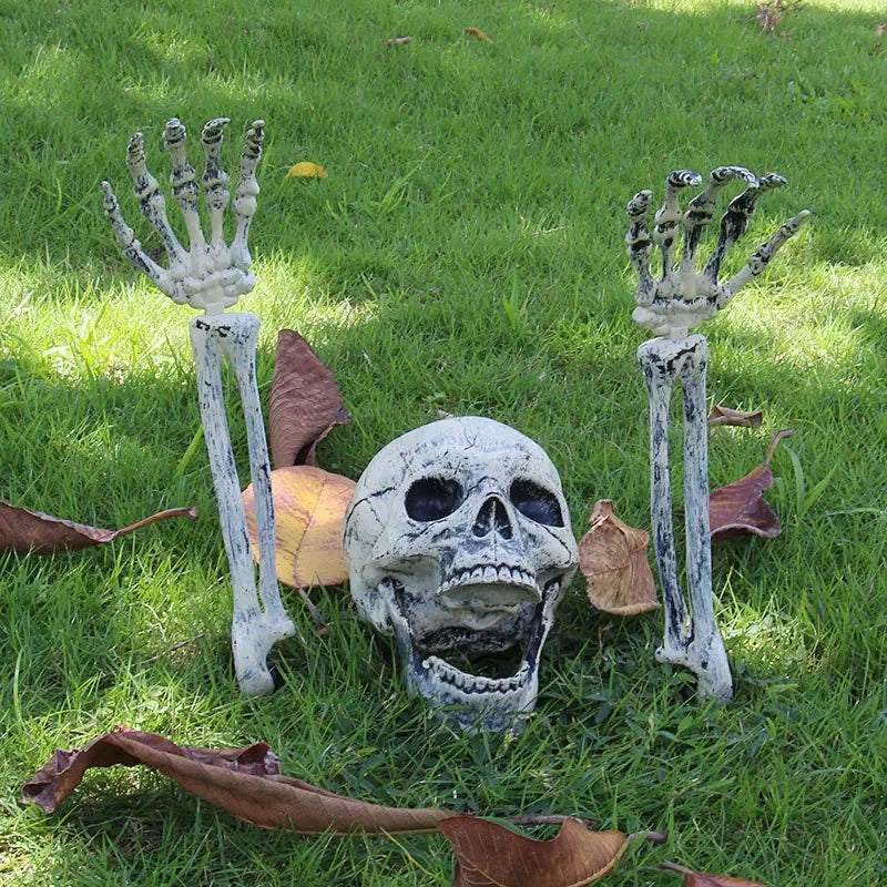 Halloween decor Skeleton Stakes Halloween Realistic Skull Skeleton Head Human Hand Arms for Halloween Party Home Garden Lawn