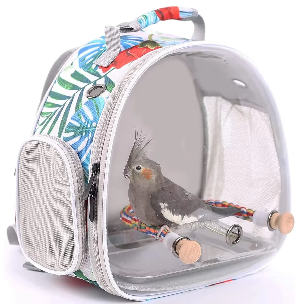 Bird Cage Parrot Travel Carrier Backpack with Rope Perch Stainless Steel Tray Clear Bubble Space Capsule Birds Pet Accessories