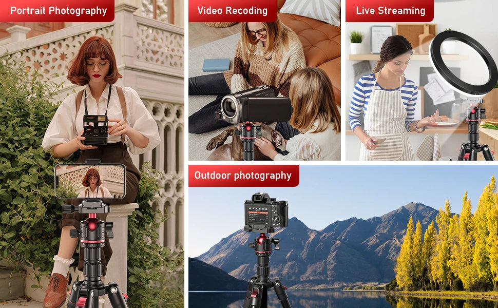 68'' Tripod for Camera Mobile Phone Flexible Travel Professional Camera Tripod Stand Video Aluminum Monopod for Dslr Ball Head