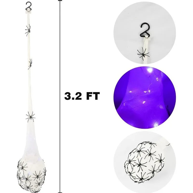 Halloween Glowing Spider Egg for Porch Lawn Wall Hanging Light-up Web Prop Creepy Spooky Party Outdoor Halloween Decoration