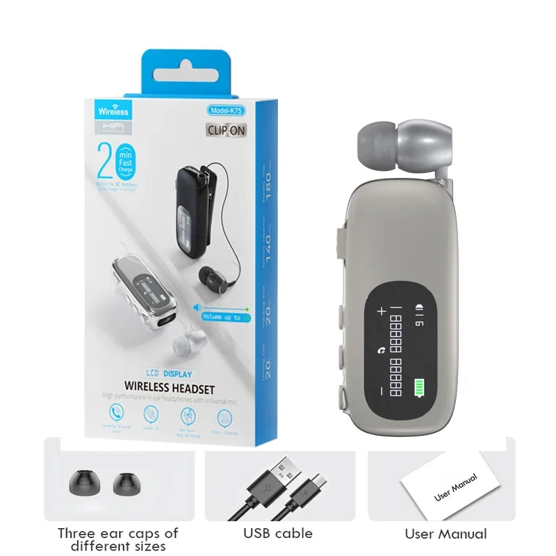 K75 Business Earphones Hands Free Bluetooth V5.4 LCD Display Wireless Earphones for Call and Cycling Noise Reduction Earphones