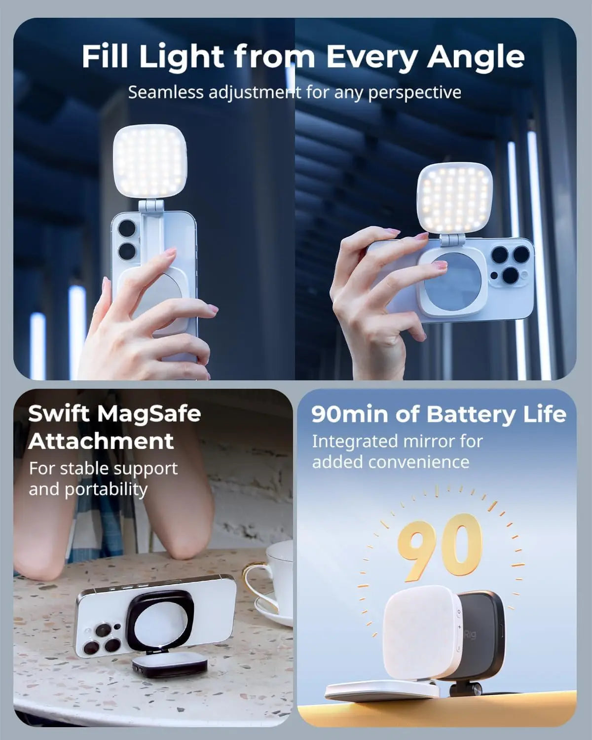 Mini Magnetic Selfie Fill Light - 3 Color Modes, Adjustable Brightness,for Mobile Phones & Computers