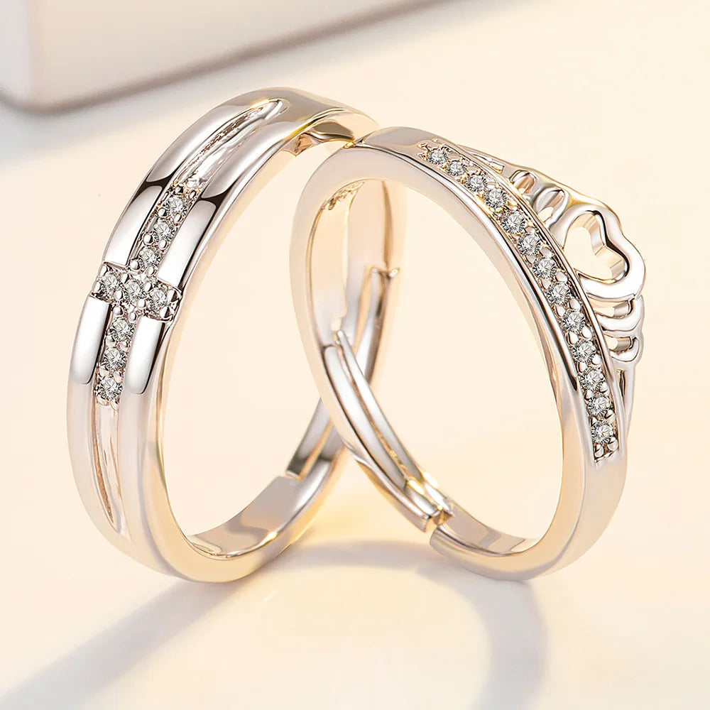 2Pcs 925 Sterling Silver Couples Ring Sets Light Polishing Simple Ring for Woman Man Classic Wedding Fine Jewelry Circle - You Offer