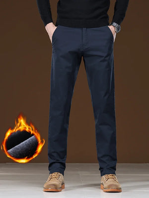 Winter Fleece Men's Casual Pants Business Straight Thick Warmth Fashion Velvet Trousers Classic Solid Color Slim Plush Pants