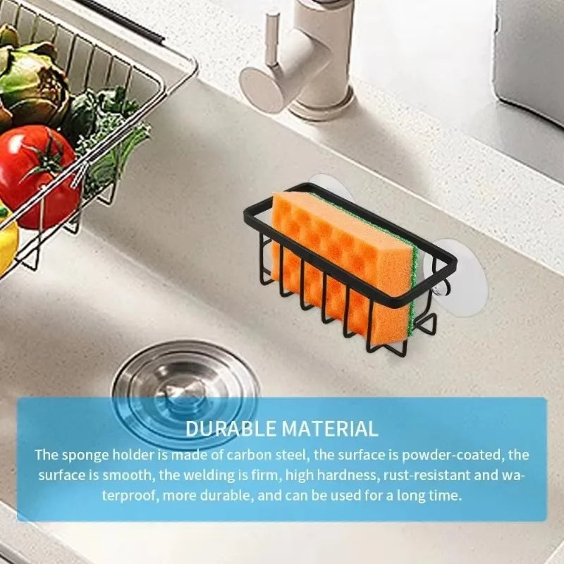Home With Hook Draining Durable Soap Black Kitchen Sink Scrubber Countertop Sponge Holder Hollowed Suction Cup Caddy Organizer - You Offer