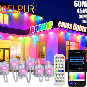 196FT/147FT/98FT/49FT Permanent Outdoor Lights RGB+IC Smart Christmas Lights String Waterproof for New Year Holiday Decorations