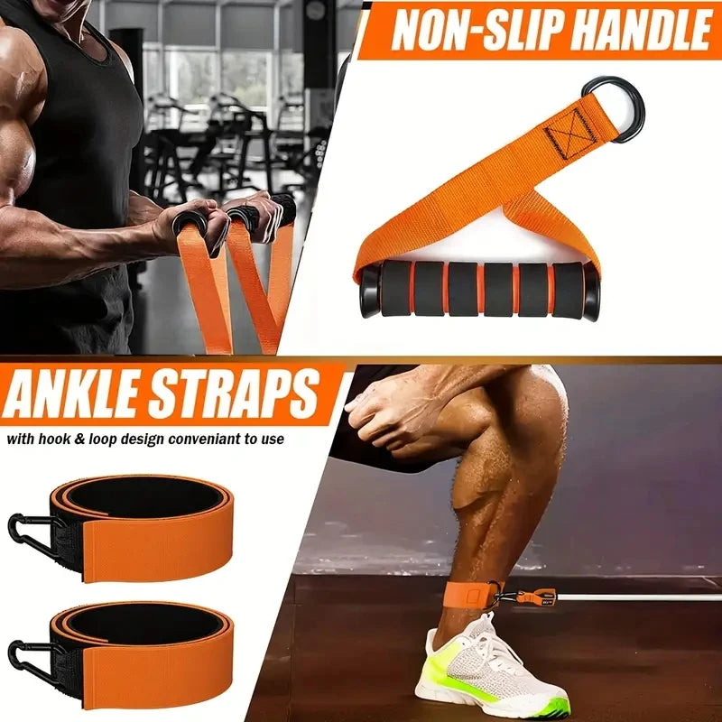 Resistance strap with handle: used for muscle training, strength building, body shaping, yoga, home fitness equipment - natural