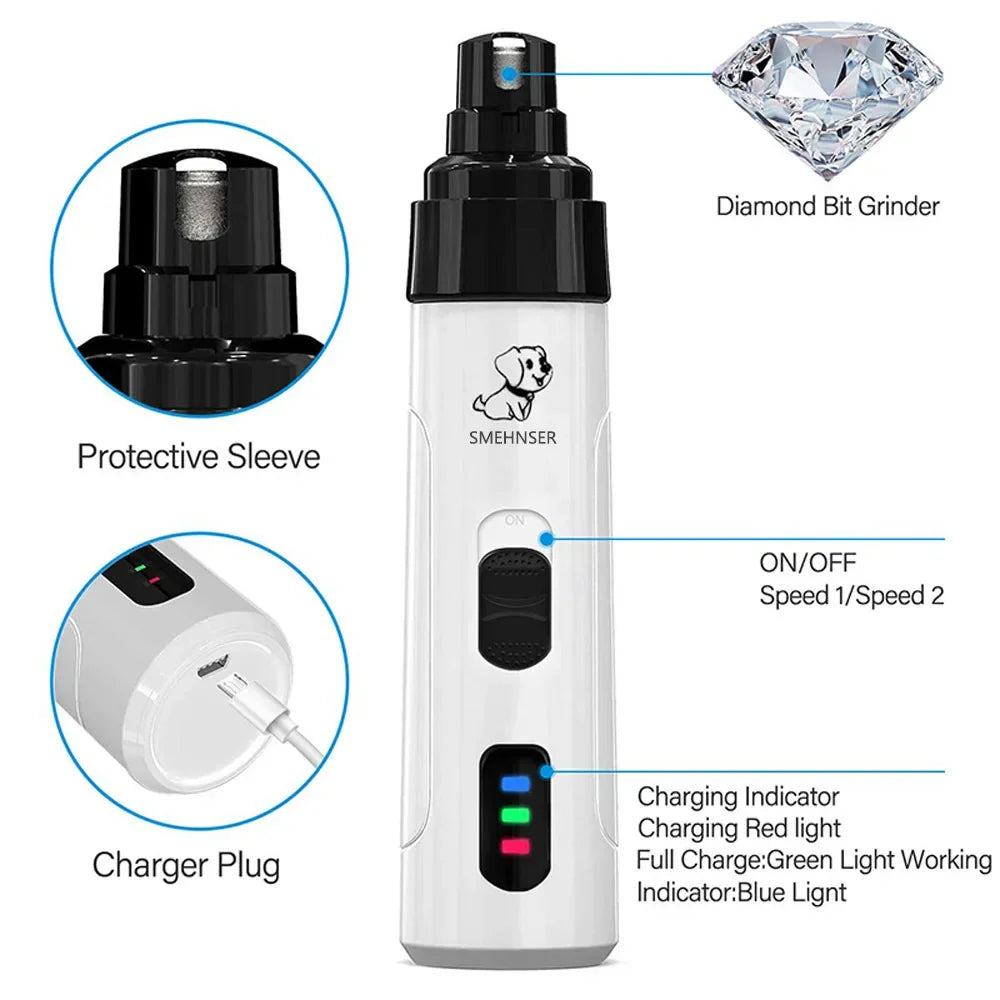 Pet Nail Grinder USB Rechargeable Dog Electric Nail Clipper Cat Claw Beauty Grinder Silent Pet Nail Clipper Beauty Trimming Tool