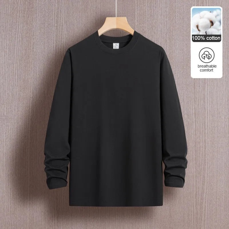 Top Quality 100 % Cotton Fashion Brand Plain Round Neck Trending New T Shirts Men Long Sleeve Tops Casual Classic Mens Clothes