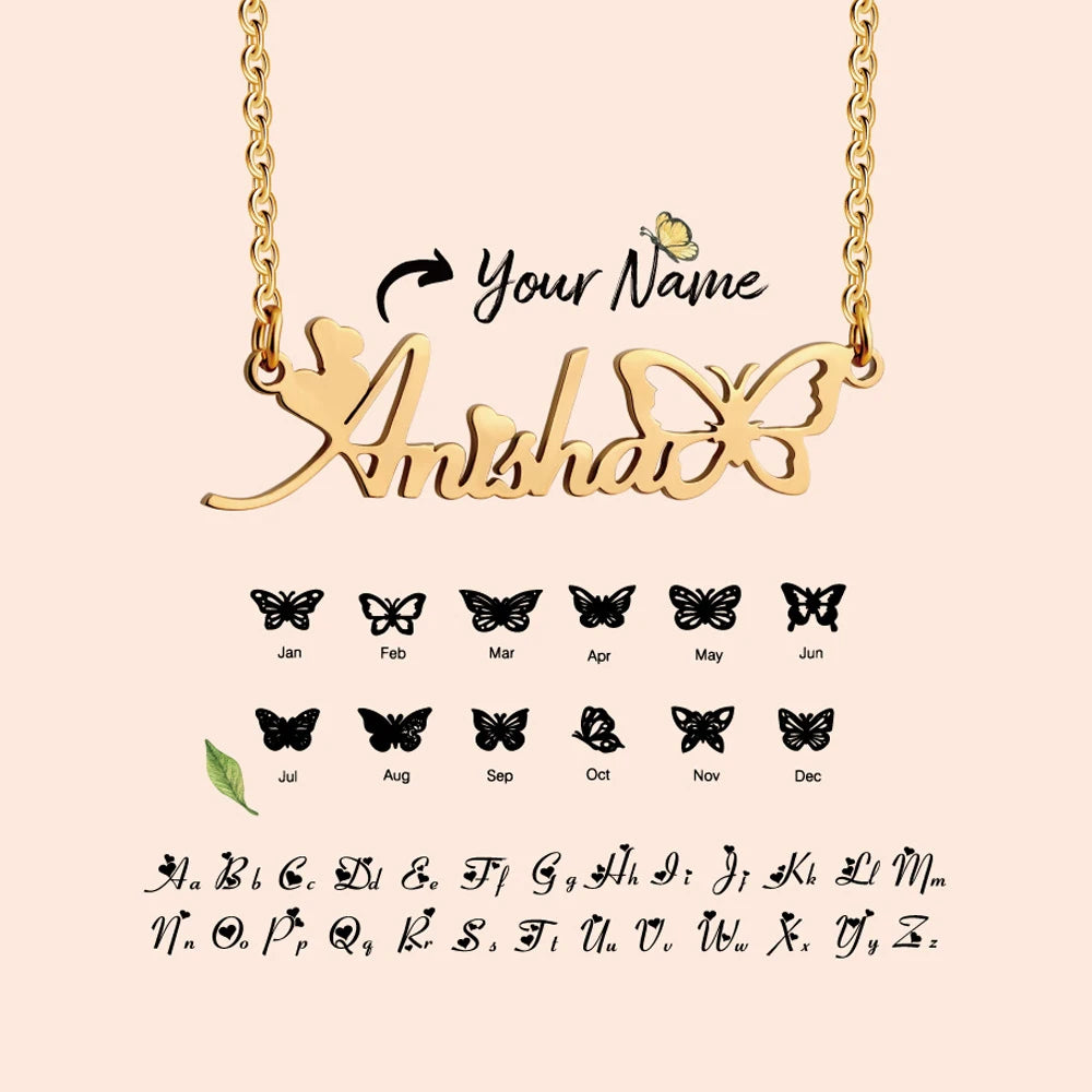 Customized Birthday Butterfly Name Necklace Personalized December Titanium Steel Luxury Clavicle Chain Women's Jewelry Wholesale - You Offer