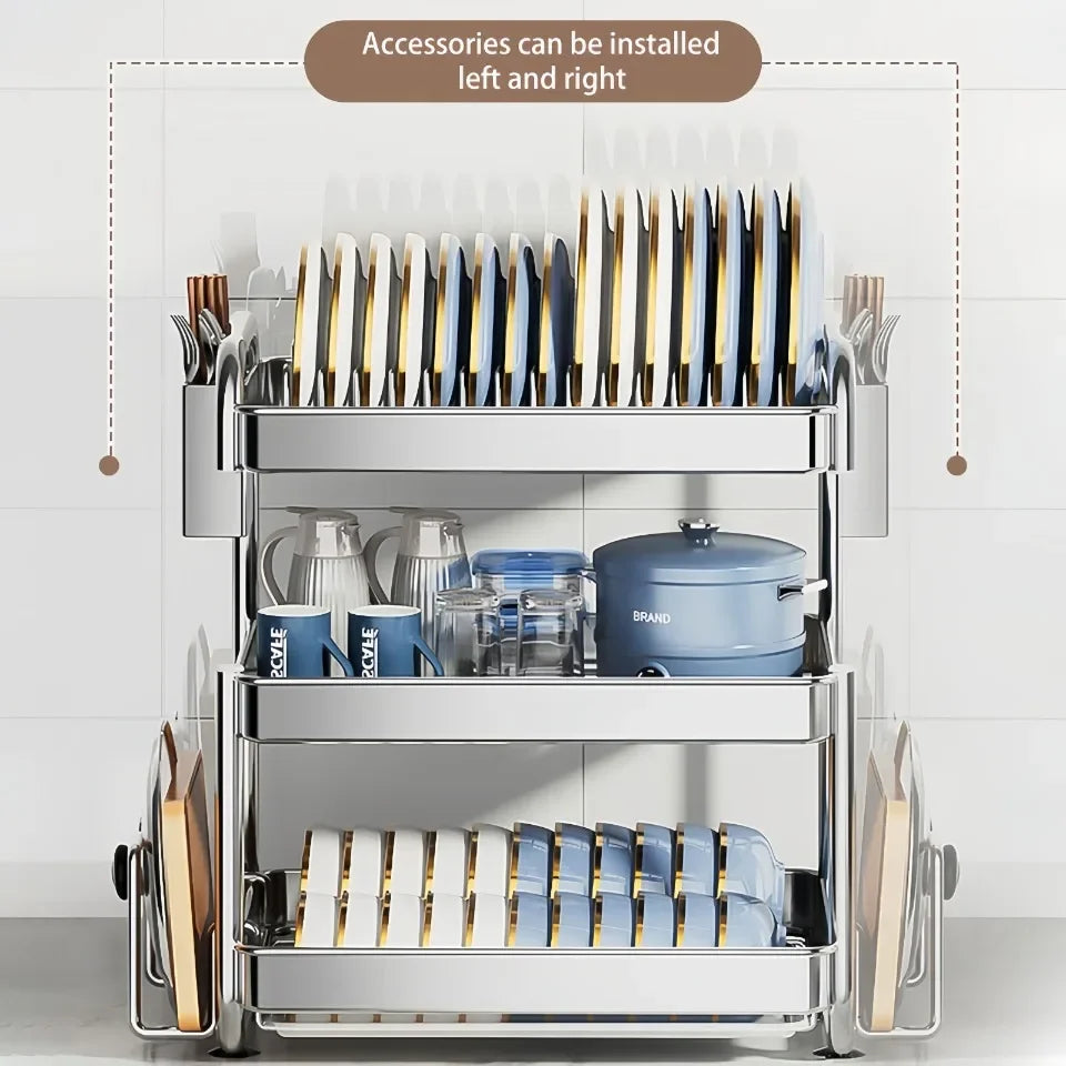 Dish Drying Rack Multifunctional Rustproof Big-capacity Bowl Storage Shelf Stainless Steel Multilayer Spacesaving Draining Shelf